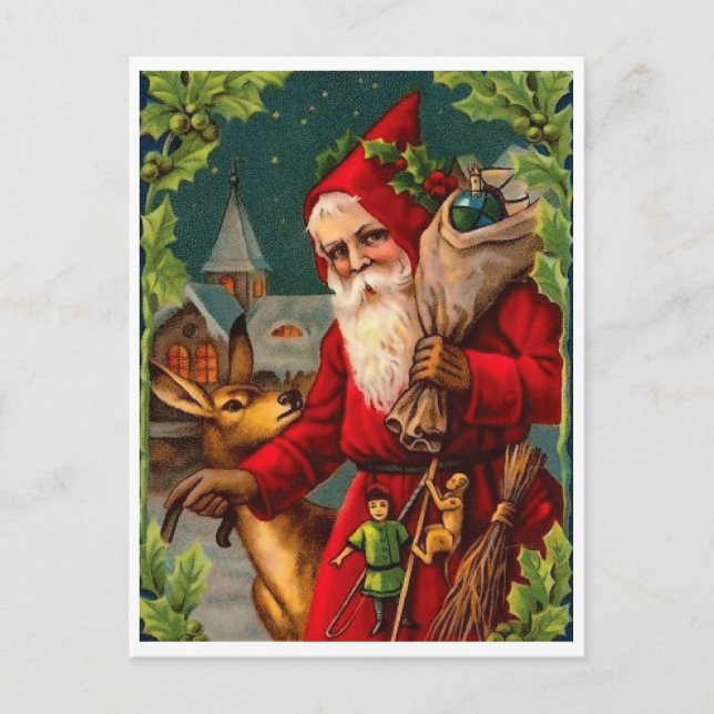 Cartão Postal Papai Noel está chegando com saco cheio de present (Frente)