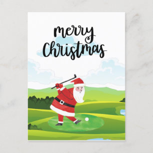 Cartão Postal Papai Noel está jogando golfe no Natal