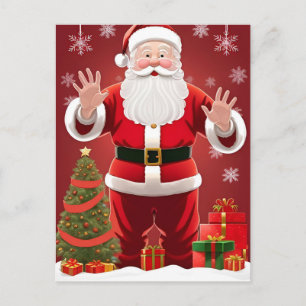Cartão Postal Papai Noel festivo com árvore de Natal