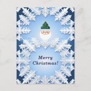 Cartão Postal 🎅 Papai Noel Floco de Neve Cabeça Festivo Natal I