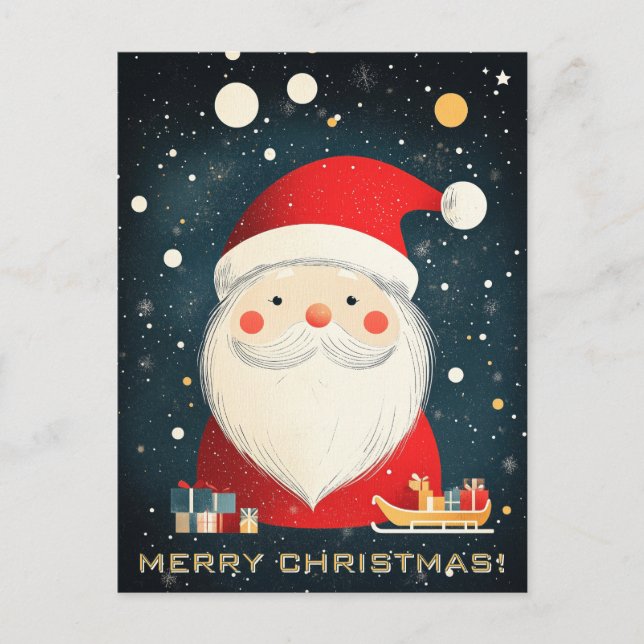 Cartão Postal Papai Noel Fofo com Caixas de Presentes (Frente)