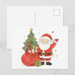 Cartão Postal Papai Noel Fofo com Saco de Presentes para um Nata