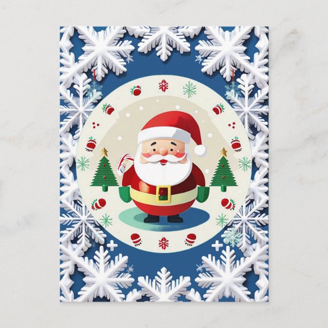 Cartão Postal Papai Noel Fofo Floco de Neve Festivo Natal Invern (Frente)