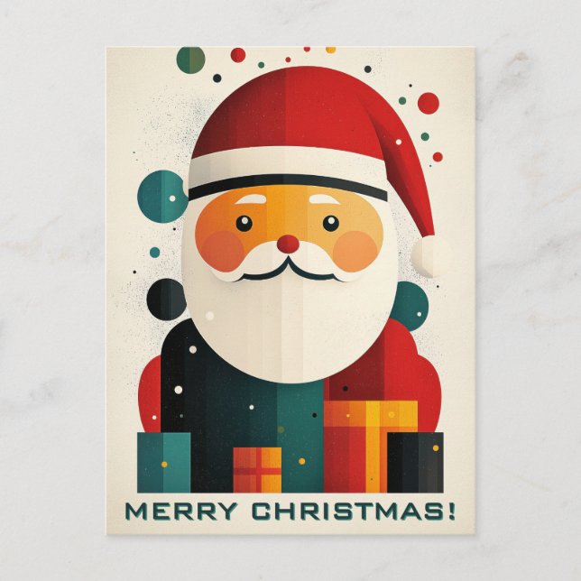 Cartão Postal Papai Noel Geométrico com Caixas de Presentes (Frente)
