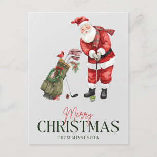 Cartão Postal Papai Noel Golfista Jogando Golfe em Minnesota no