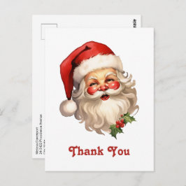 Cartão Postal Papai Noel Holly Jolly Retro Obrigado           