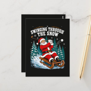 Cartão Postal Papai Noel Jogando Golfe Feliz Natal Golfista
