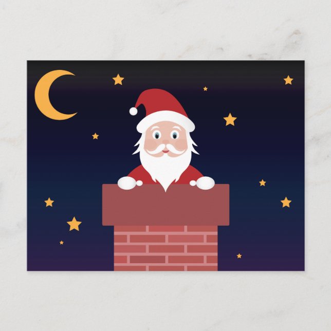 Cartão Postal Papai Noel na noite de Natal na Chaminé (Frente)