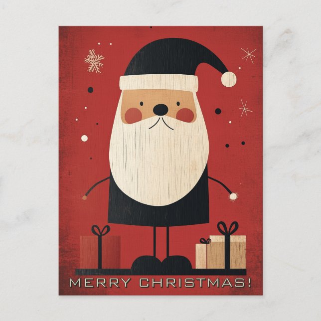 Cartão Postal Papai Noel Negro e Presentes de Natal (Frente)