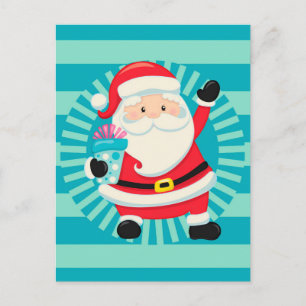 Cartão Postal Papai Noel - Papais noeis Vintage Azul Aqua - Nata