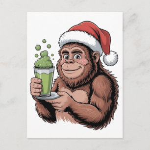 Cartão Postal Papai Noel Pé Grande Engraçado Sasquatch Segurando