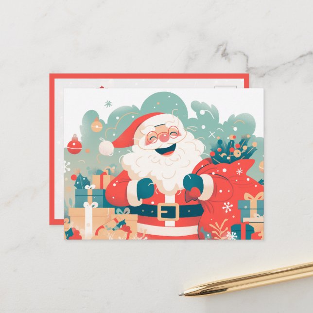 Cartão Postal Papai Noel Preparando Presentes de Natal (Frente/Verso In Situ)
