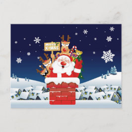 Cartão Postal Papai Noel Rena Merry X-Mas Divertido