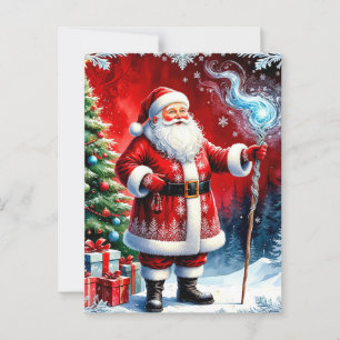Cartão Postal Papai Noel segurando cajado mágico