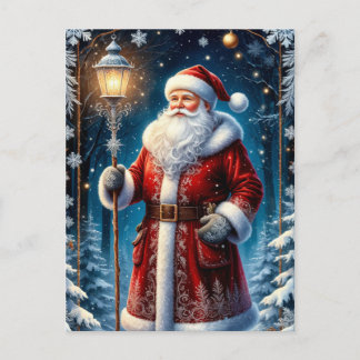 Cartão Postal Papai Noel segurando uma lanterna brilhante de Nat