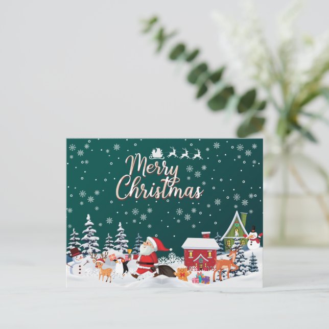 Cartão Postal Papai Noel, Snowman Feliz Natal (Em pé/Frente)