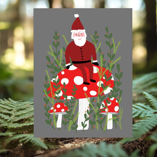 Cartão Postal Papai Noel sobre o Xmas do Cogumelo Mágico (Santa Claus on Magical Mushroom Xmas Postcard
)