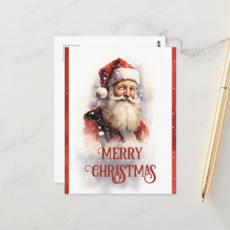 Cartão Postal Papai Noel Sorrindo Aquarela