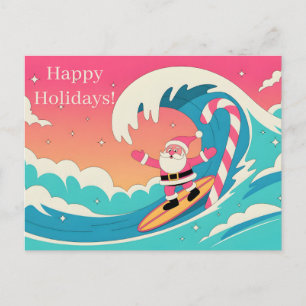 Cartão Postal Papai Noel surfando em uma onda de cana-de-açúcar