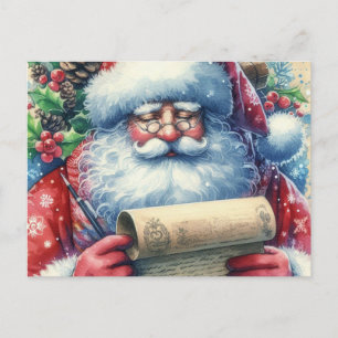 Cartão Postal Papai Noel Verificando Sua Lista de Férias