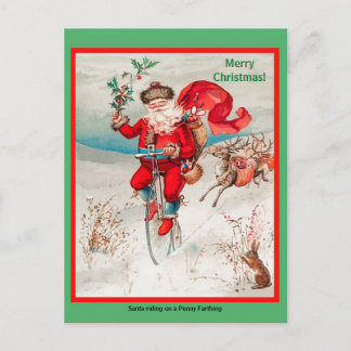 Cartão Postal Papai Noel Vintage andando de bicicleta Penny Fart