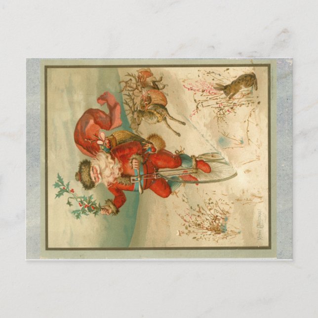 Cartão Postal Papai Noel vitoriano de bicicleta alta roda (Frente)