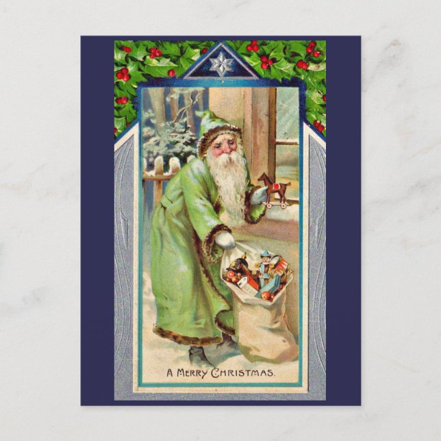 Cartão Postal Papai Noel Vitoriano em verde Um Feliz Natal (Frente)