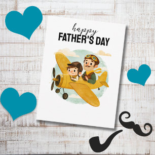 Cartão Postal Papai Voando Avião Nuvens Fofo Feliz Dia dos Pais