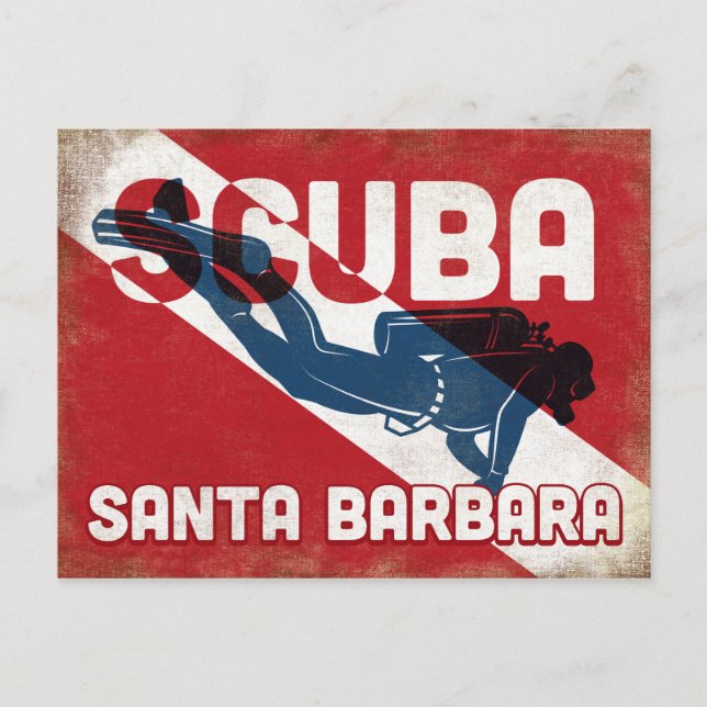 Cartão Postal Papais noeis Barbara Scuba Diver - Retro Azul (Frente)