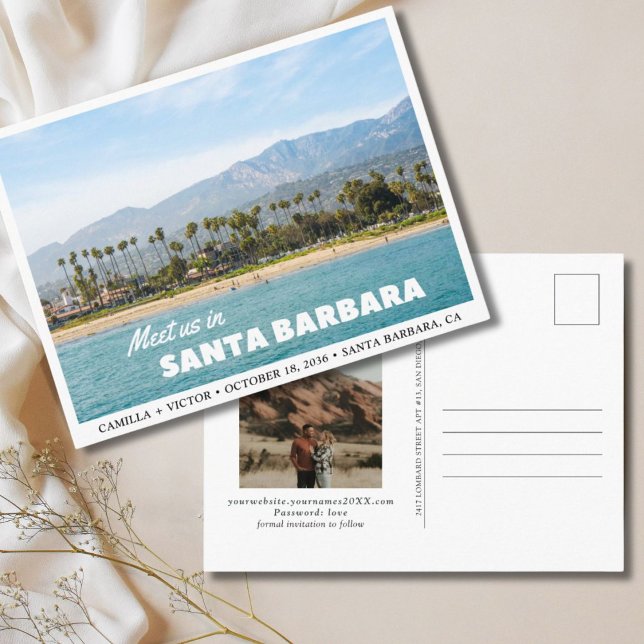 Cartão Postal Papais noeis Barbara Wedding Salvar Cartão-Postal (Santa Barbara Wedding Save the Date Postcard
)