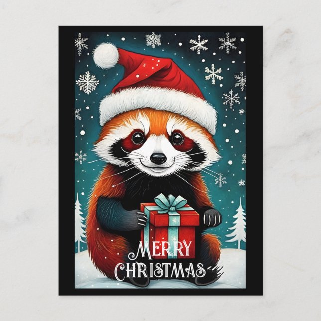 Cartão Postal Papais noeis bonitos Panda Vermelha Snowy Natal (Frente)