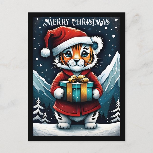 Cartão Postal Papais noeis bonitos Tigre Neve Natal (Frente)