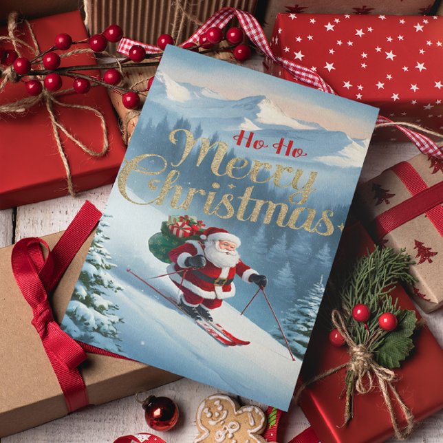 Cartão Postal Papais noeis caminham esquis em uma inclinação cob (Criador carregado)