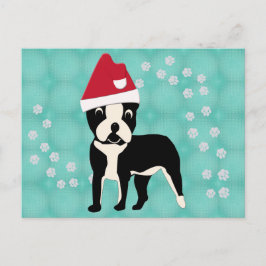 Cartão Postal Papais noeis Cartoon Boston Terrier