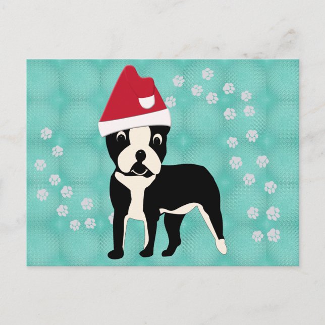 Cartão Postal Papais noeis Cartoon Boston Terrier (Frente)