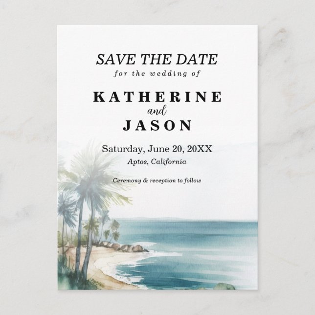 Cartão Postal Papais noeis Cruz Aptos Beach Watercolor Casamento (Frente)