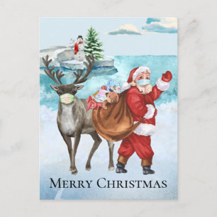 Cartão Postal papais noeis de 2021 Reindeer Watercolor Natal