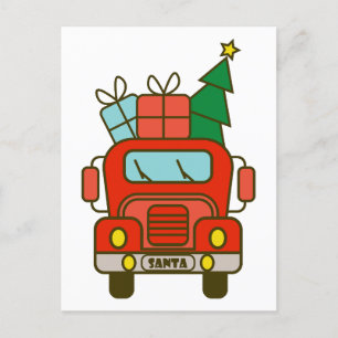 Cartão Postal Papais noeis de frente de caminhão Feliz Natal