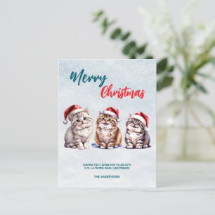 Cartão Postal Papais noeis de gatinhos de aquarelas bonitas Feli
