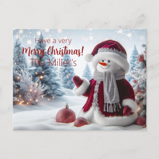 Cartão Postal Papais noeis de Natal bonitos Snowman Personalizad (Frente)