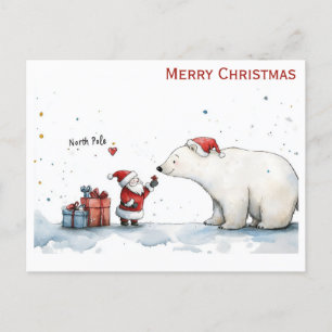Cartão Postal Papais noeis de Natal bonitos Urso Polar do Polo N