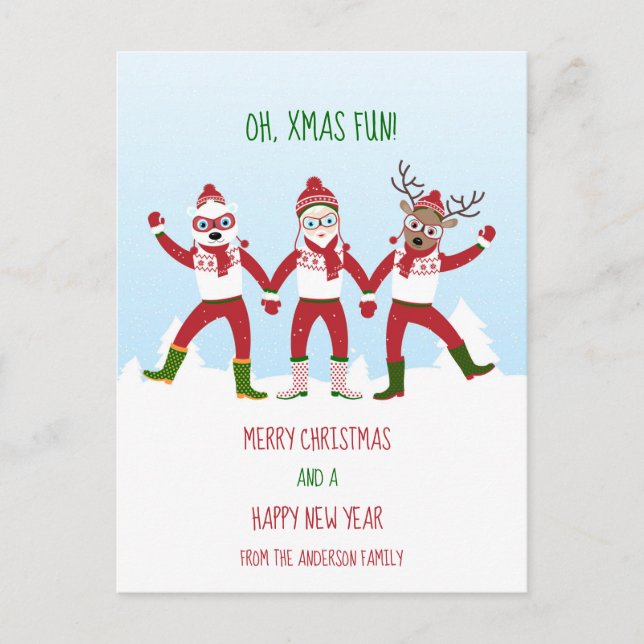Cartão Postal Papais noeis de Natal e amigos de mãos clássicas (Frente)