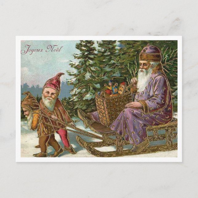 Cartão Postal Papais noeis de Natal francês Antique Joyeux Noel (Frente)