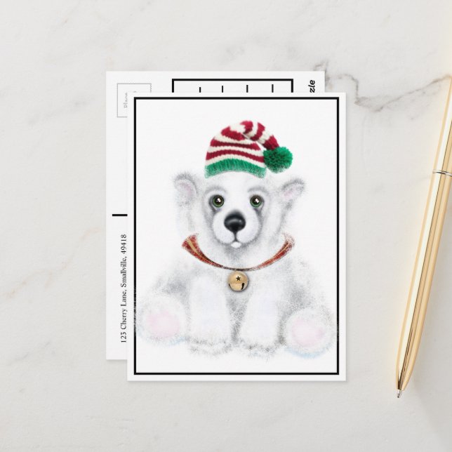 Cartão Postal Papais noeis de ursinho-branco com urso polar (Frente/Verso In Situ)