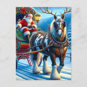 Cartão Postal Papais noeis e Cavalo-de-Cob Irlandês com Antiguad