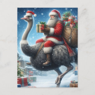 Cartão Postal Papais noeis e Ostrich