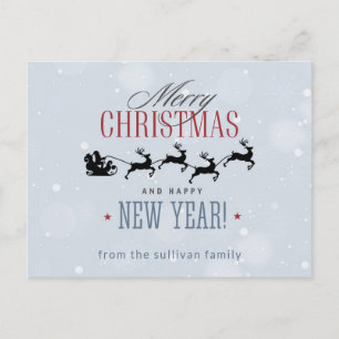 Cartão Postal Papais noeis e sua Reindeer Voadora Silhouette Nat