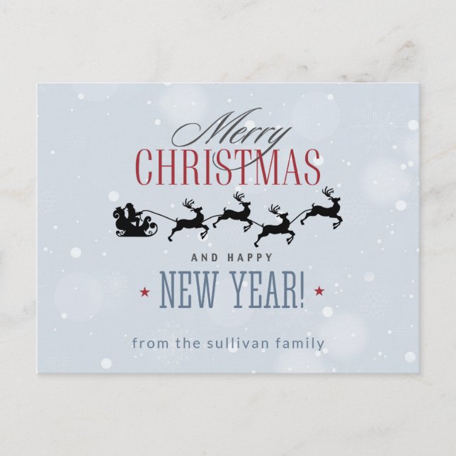 Cartão Postal Papais noeis e sua Reindeer Voadora Silhouette Nat (Frente)