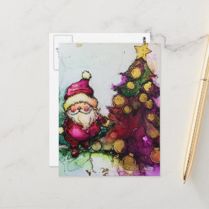 Cartão Postal Papais noeis e uma Tinta de Natal