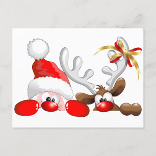 Cartão Postal Papais noeis engraçados e Cartoon de Reindeer